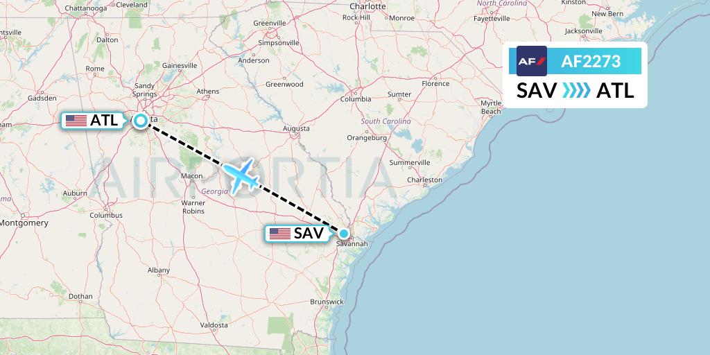 AF2273 Air France Flight Map: Savannah to Atlanta