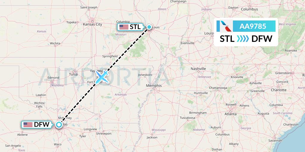 AA9785 American Airlines Flight Map: St. Louis to Dallas