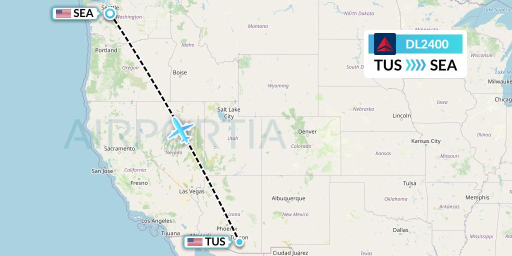 DL2400 Delta Air Lines Flight Map: Tucson to Seattle