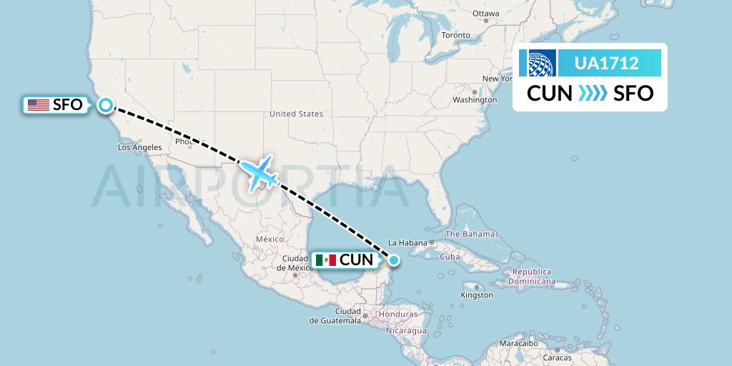 UA1712 United Airlines Flight Map: Cancun to San Francisco