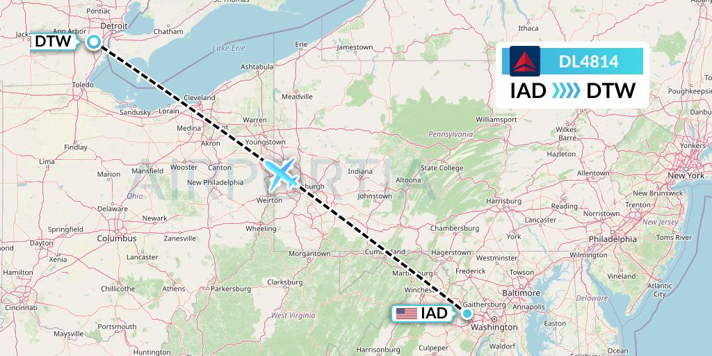 DL4814 Delta Air Lines Flight Map: Washington to Detroit