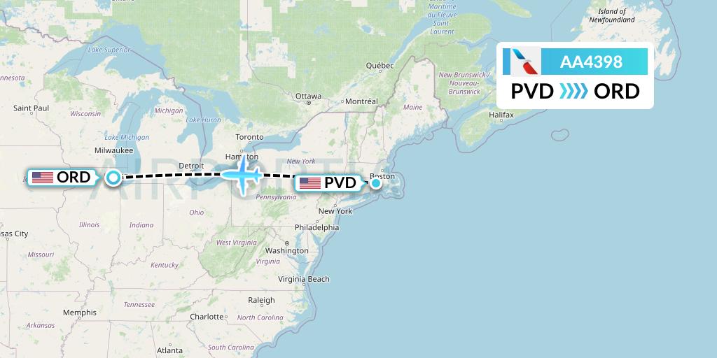 AA4398 American Airlines Flight Map: Providence to Chicago