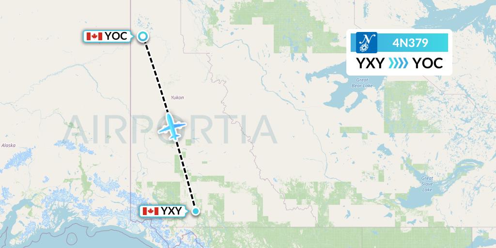 4N379 Air North Flight Map: Whitehorse to Old Crow