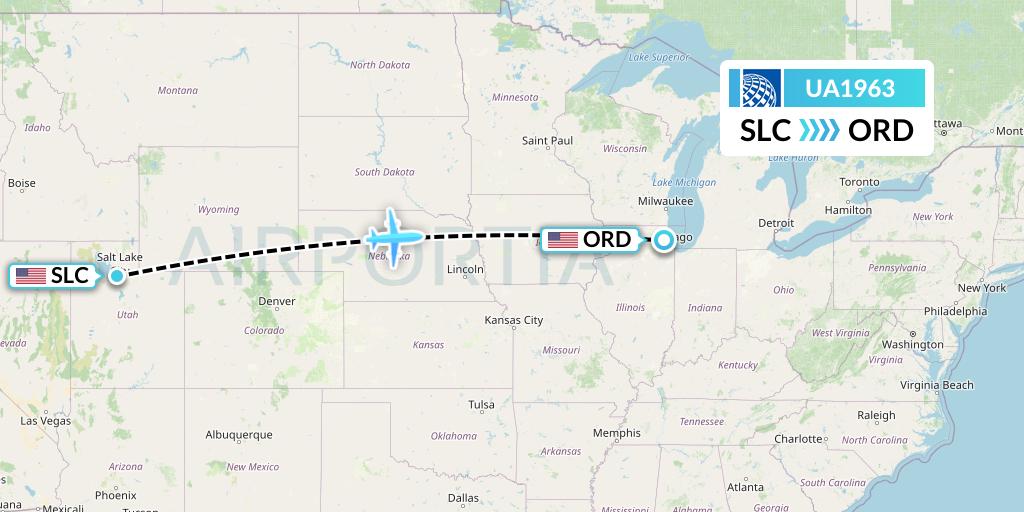 UA1963 United Airlines Flight Map: Salt Lake City to Chicago