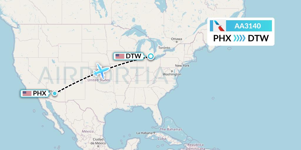 AA3140 American Airlines Flight Map: Phoenix to Detroit