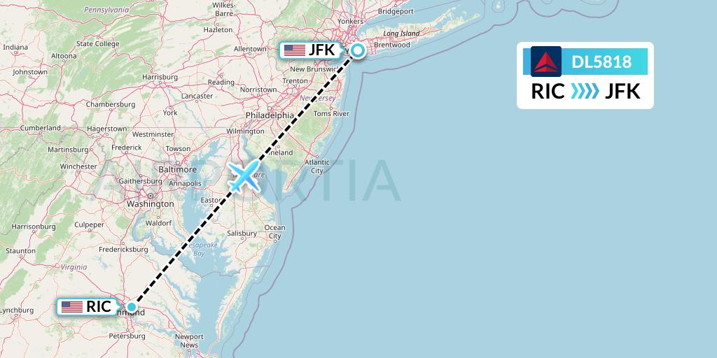 DL5818 Delta Air Lines Flight Map: Richmond to New York