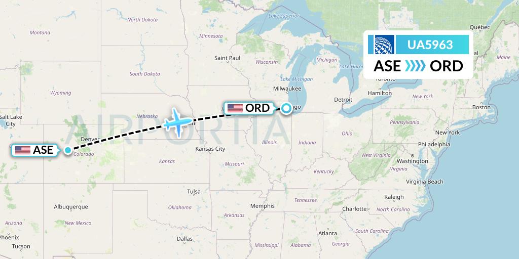 UA5963 United Airlines Flight Map: Aspen to Chicago