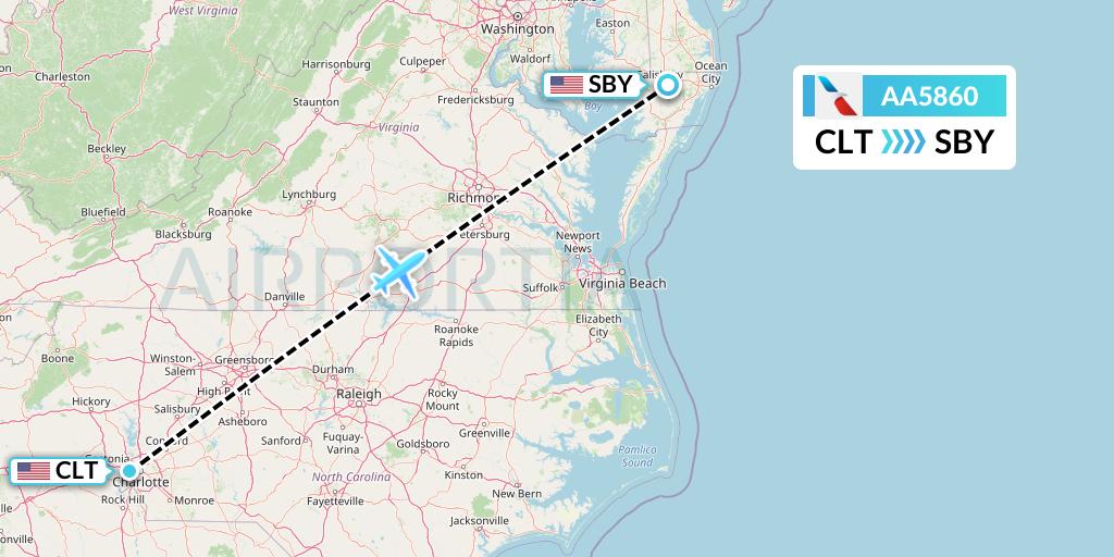 AA5860 American Airlines Flight Map: Charlotte to Salisbury