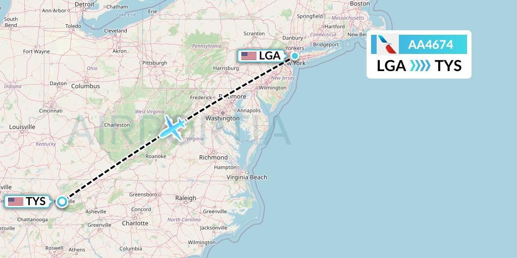 AA4674 American Airlines Flight Map: New York to Knoxville
