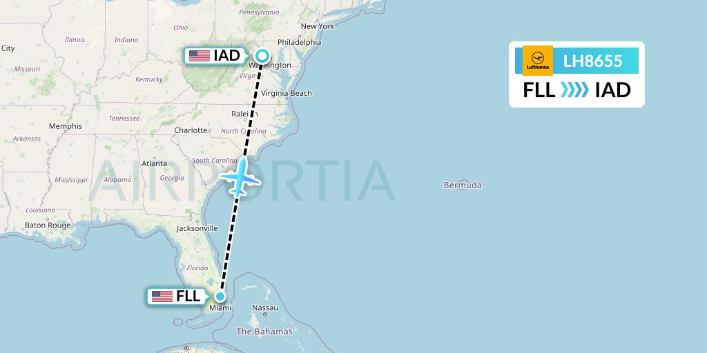 LH8655 Lufthansa Flight Map: Fort Lauderdale to Washington