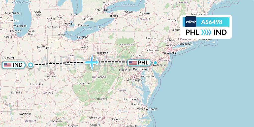 AS6498 Alaska Airlines Flight Map: Philadelphia to Indianapolis