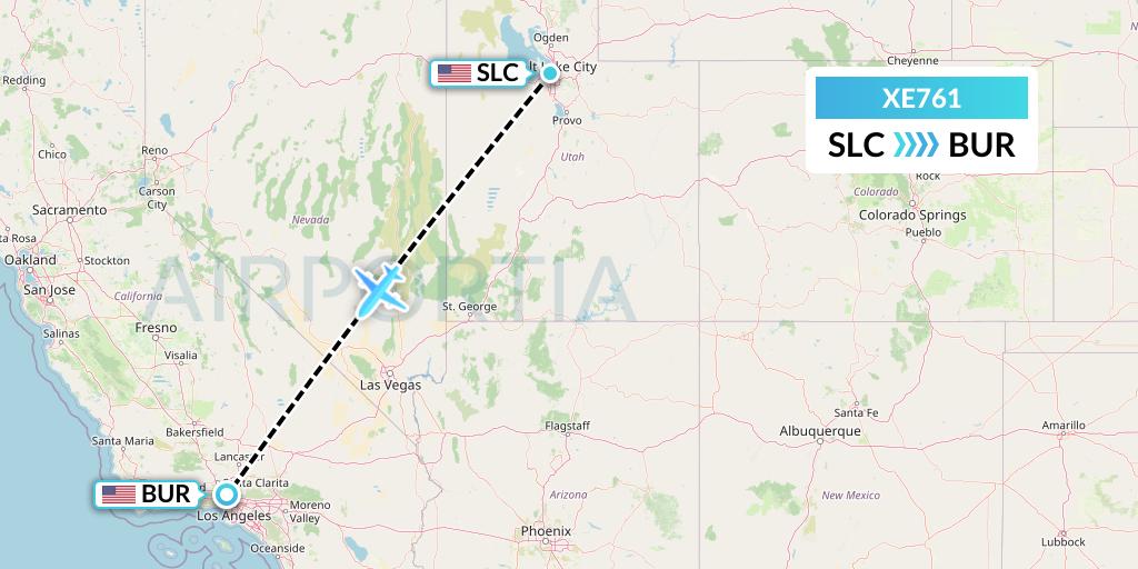 XE761 Jsx Flight Map: Salt Lake City to Burbank