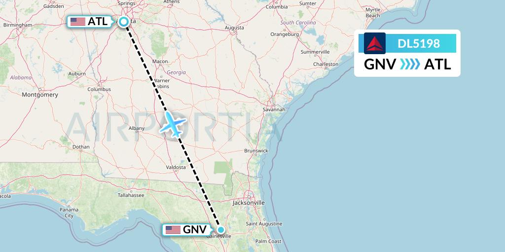 DL5198 Delta Air Lines Flight Map: Gainesville to Atlanta