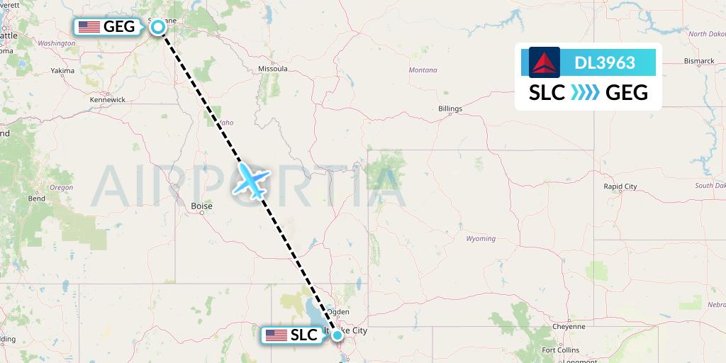 DL3963 Delta Air Lines Flight Map: Salt Lake City to Spokane