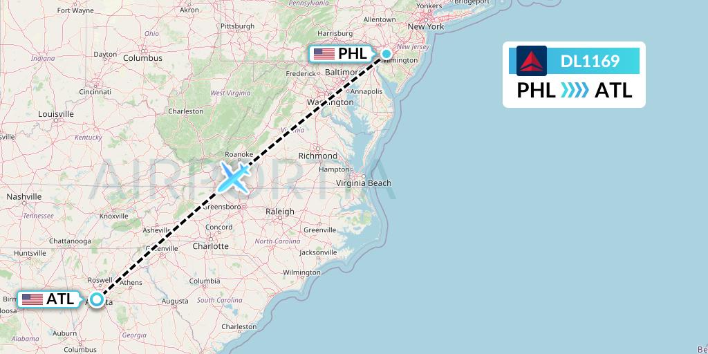 DL1169 Delta Air Lines Flight Map: Philadelphia to Atlanta