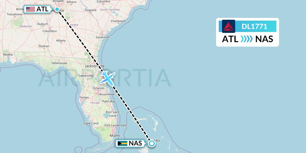 DL1771 Delta Air Lines Flight Map: Atlanta to Nassau