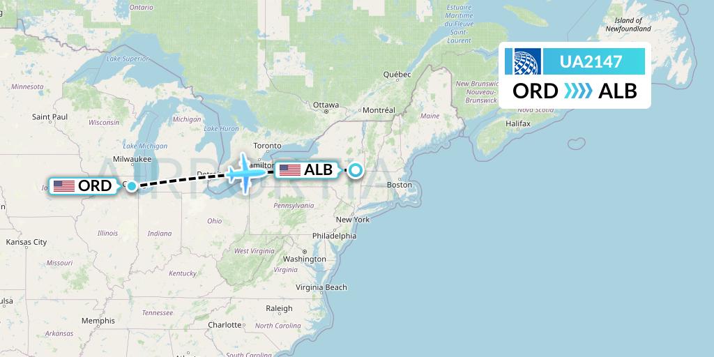 UA2147 United Airlines Flight Map: Chicago to Albany