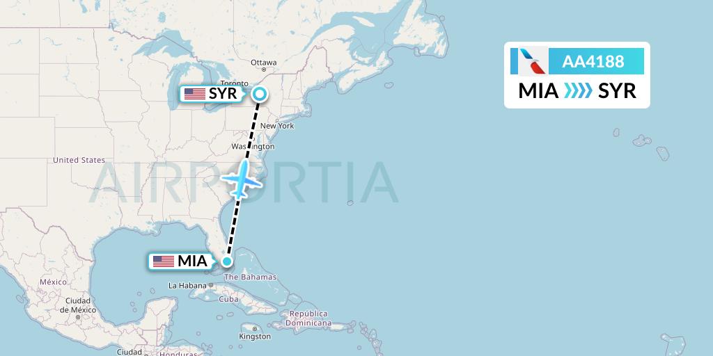 AA4188 American Airlines Flight Map: Miami to Syracuse