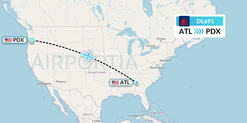 DL691 Delta Air Lines Flight Map: Atlanta to Portland