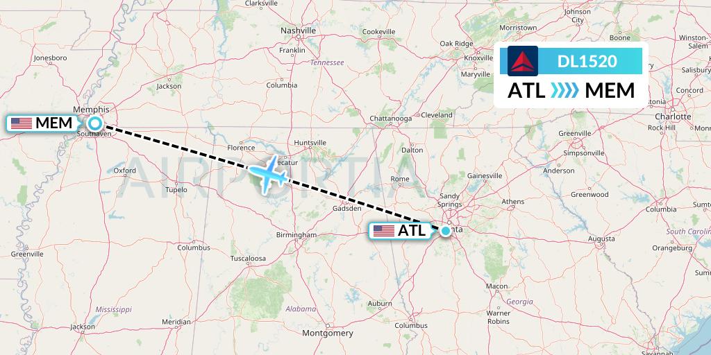 DL1520 Delta Air Lines Flight Map: Atlanta to Memphis