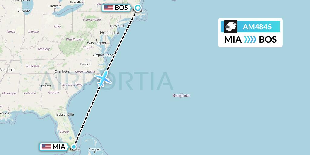 AM4845 Aeromexico Flight Map: Miami to Boston