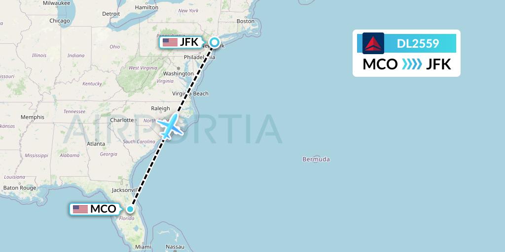 DL2559 Delta Air Lines Flight Map: Orlando to New York