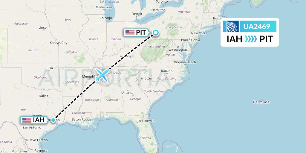 UA2469 United Airlines Flight Map: Houston to Pittsburgh
