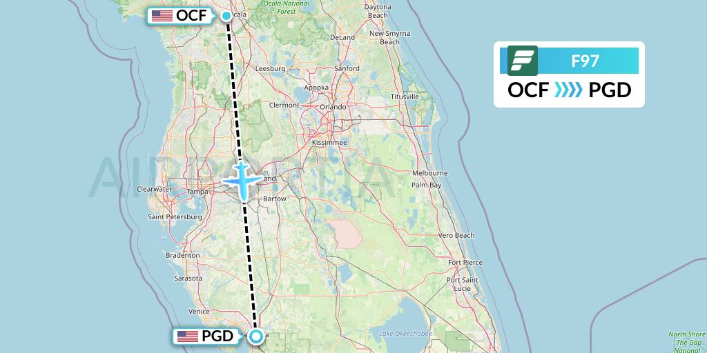 F97 Frontier Airlines Flight Map: Ocala to Punta Gorda