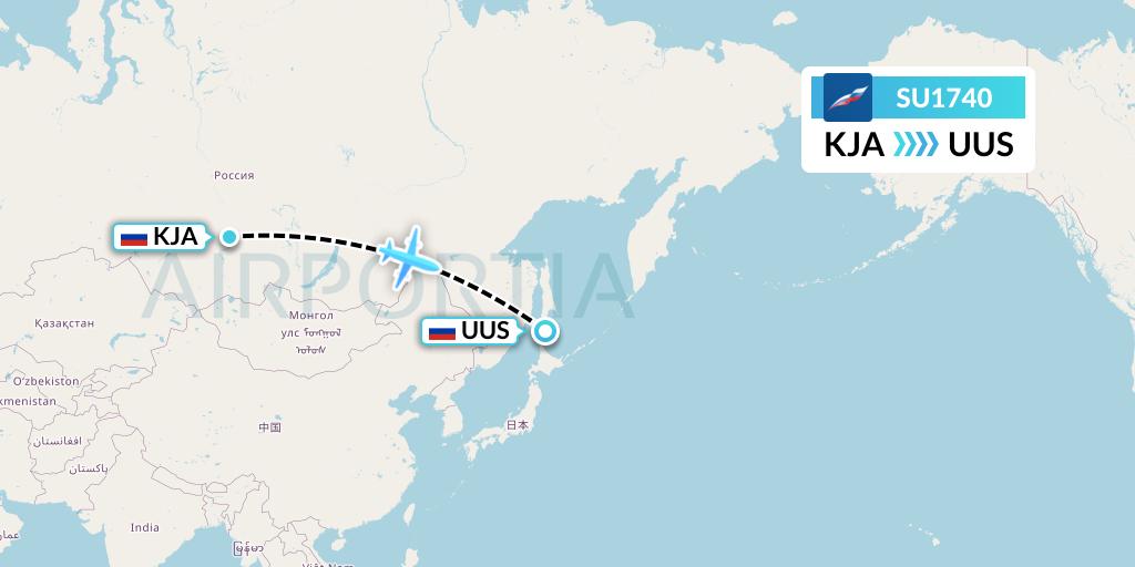 SU1740 Aeroflot Flight Map: Krasnoyarsk to Yuzhno-Sakhalinsk