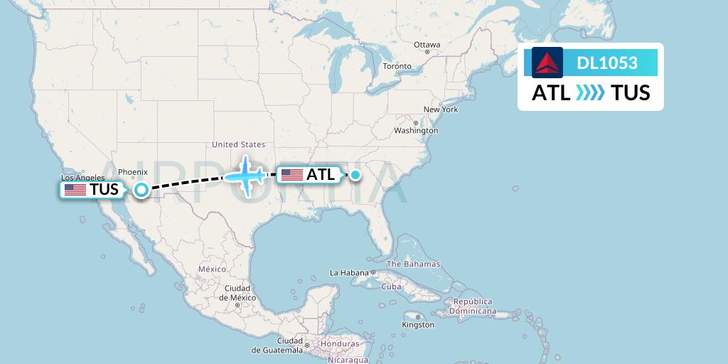 DL1053 Delta Air Lines Flight Map: Atlanta to Tucson