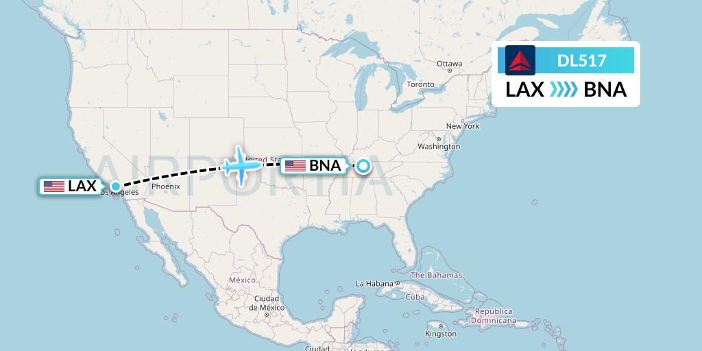 DL517 Delta Air Lines Flight Map: Los Angeles to Nashville