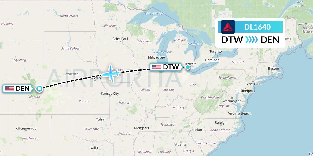 DL1640 Delta Air Lines Flight Map: Detroit to Denver