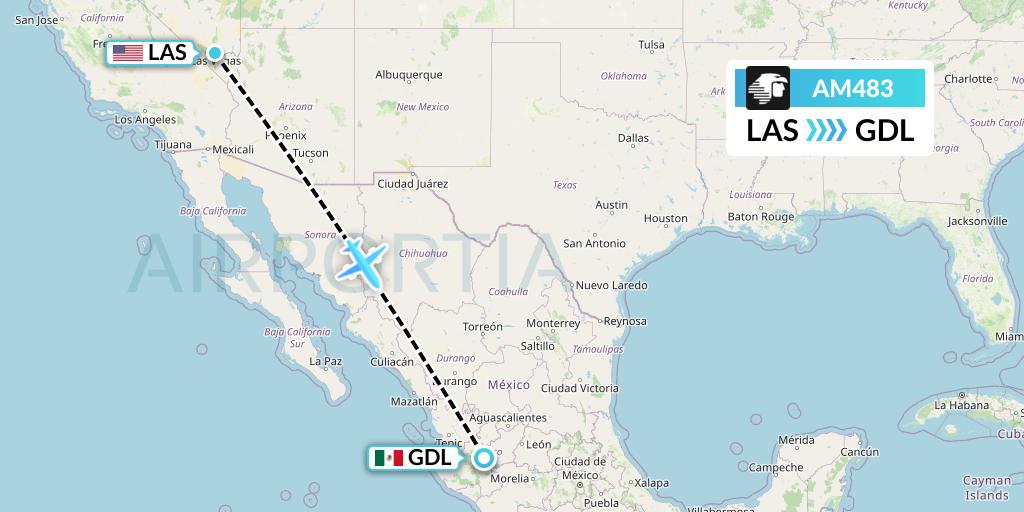 AM483 Aeromexico Flight Map: Las Vegas to Guadalajara