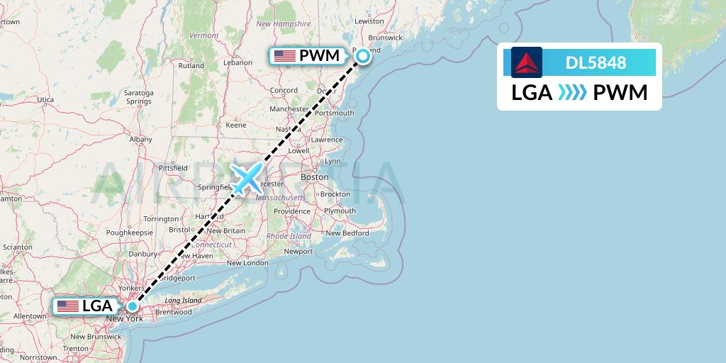 DL5848 Delta Air Lines Flight Map: New York to Portland