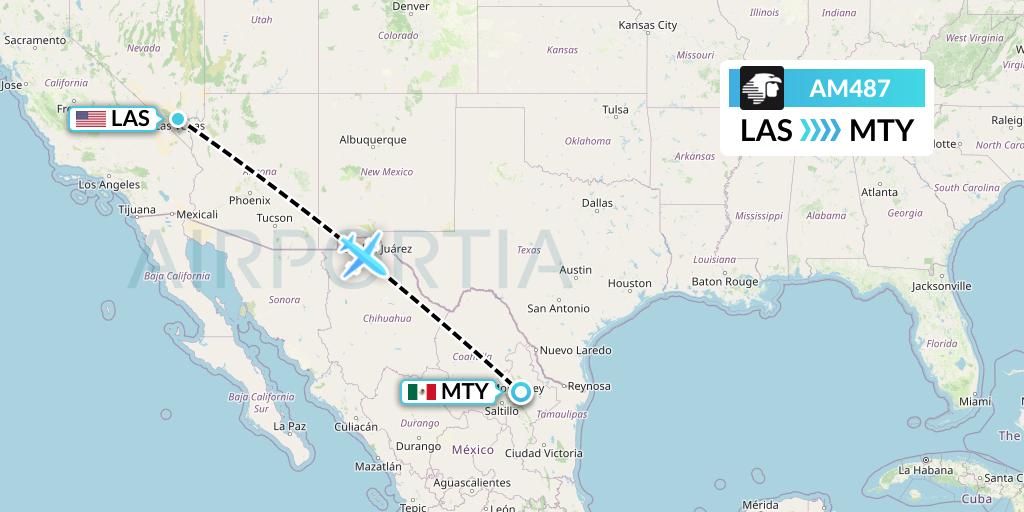 AM487 Aeromexico Flight Map: Las Vegas to Monterrey