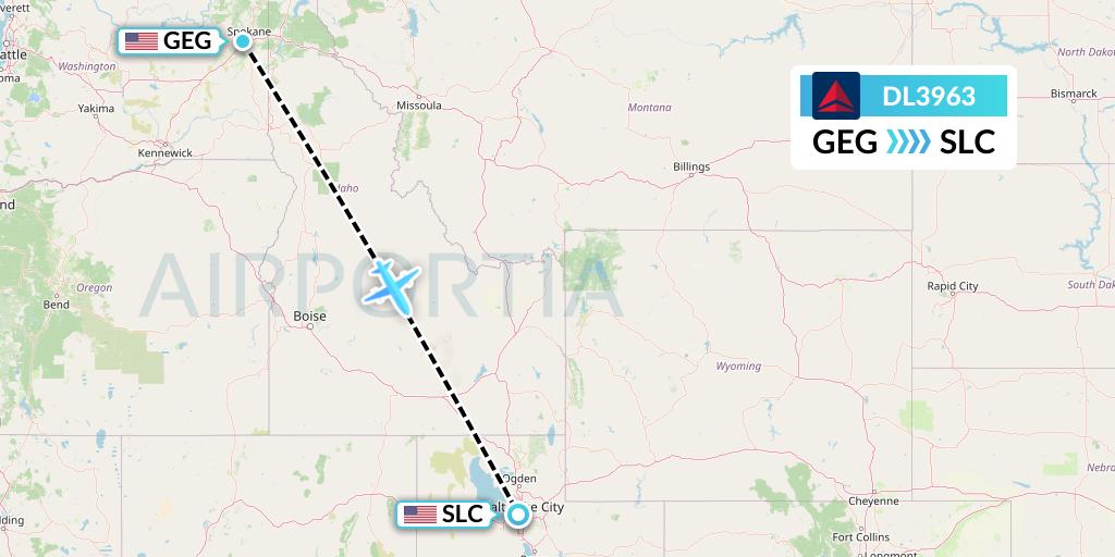 DL3963 Delta Air Lines Flight Map: Spokane to Salt Lake City