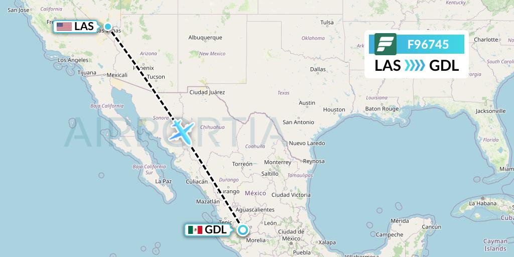 F96745 Frontier Airlines Flight Map: Las Vegas to Guadalajara