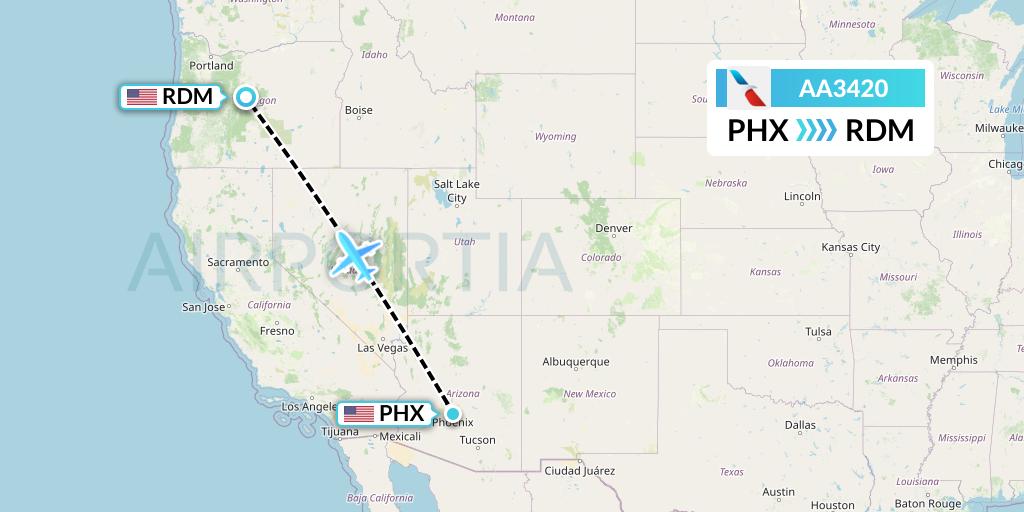 AA3420 American Airlines Flight Map: Phoenix to Redmond