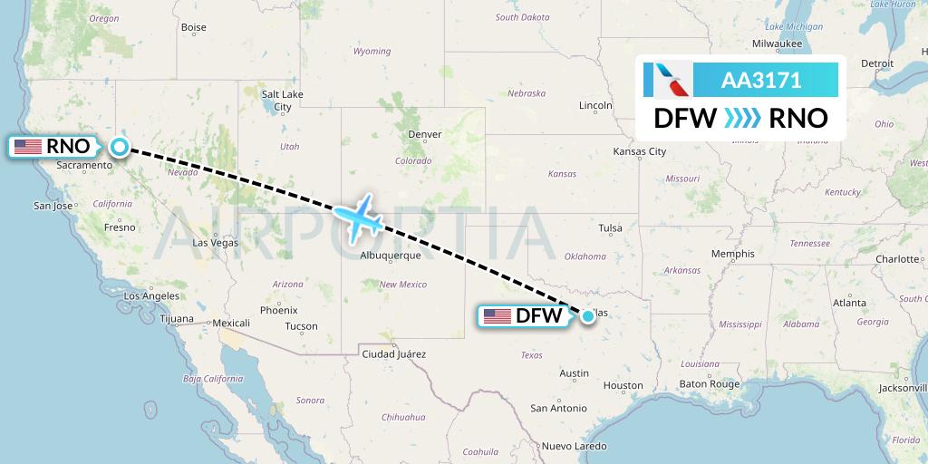 AA3171 American Airlines Flight Map: Dallas to Reno