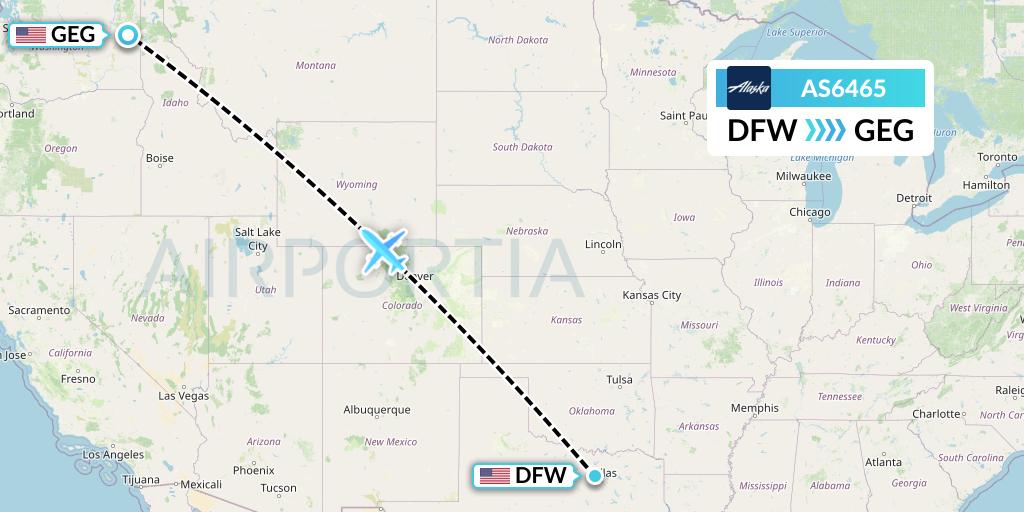 AS6465 Alaska Airlines Flight Map: Dallas to Spokane