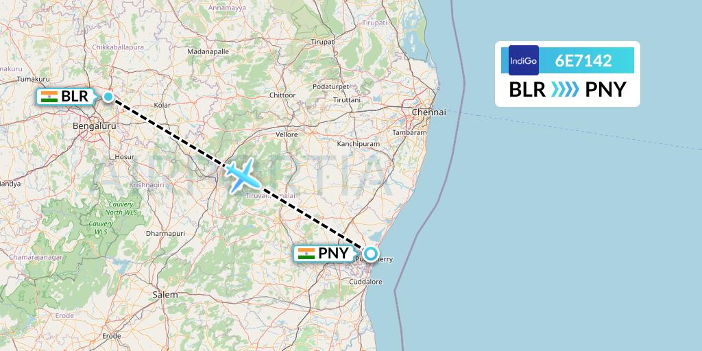 6E7142 IndiGo Airlines Flight Map: Bangalore to India