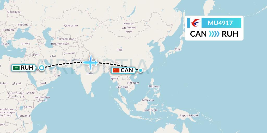 MU4917 China Eastern Airlines Flight Map: Guangzhou to Riyadh