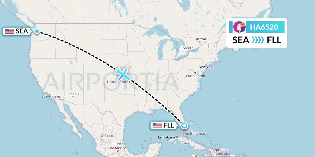 HA6520 Hawaiian Airlines Flight Map: Seattle to Fort Lauderdale