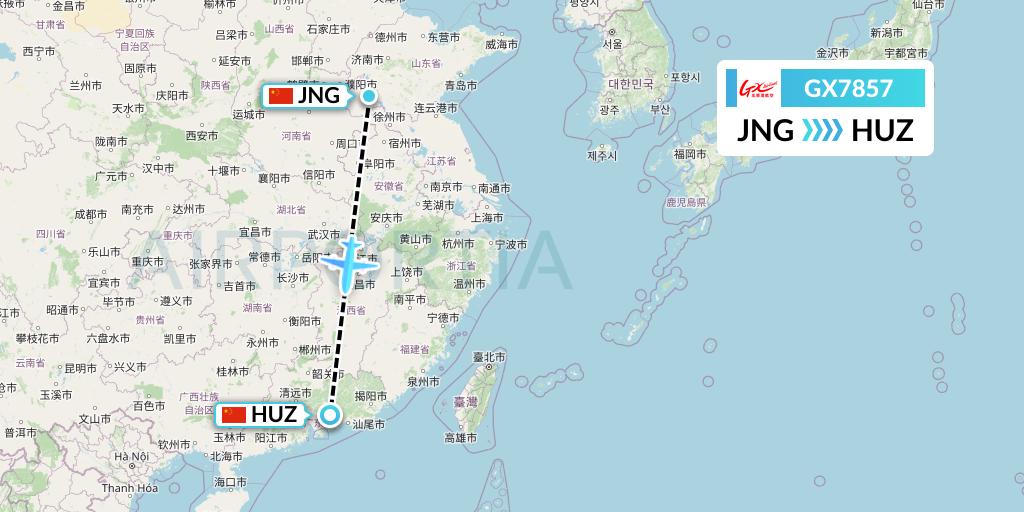 GX7857 GX Airlines Flight Map: Jining to Huizhou