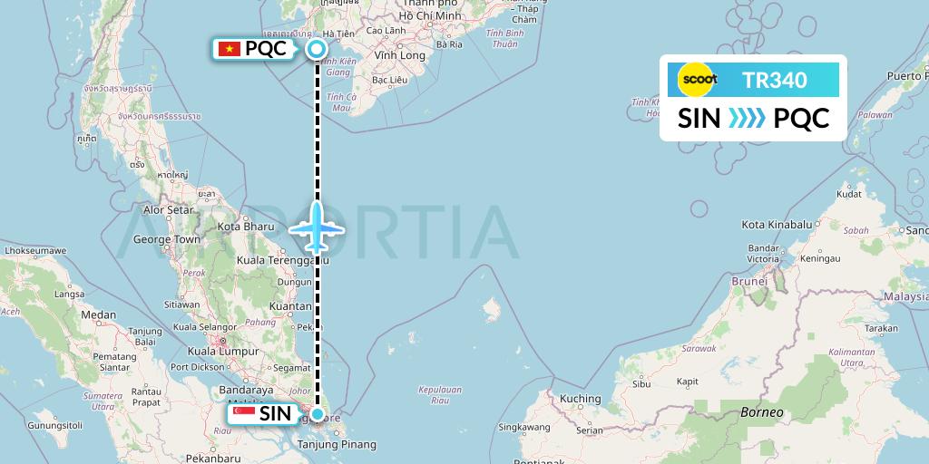 TR340 Tigerair Flight Map: Singapore to Phu Quoc