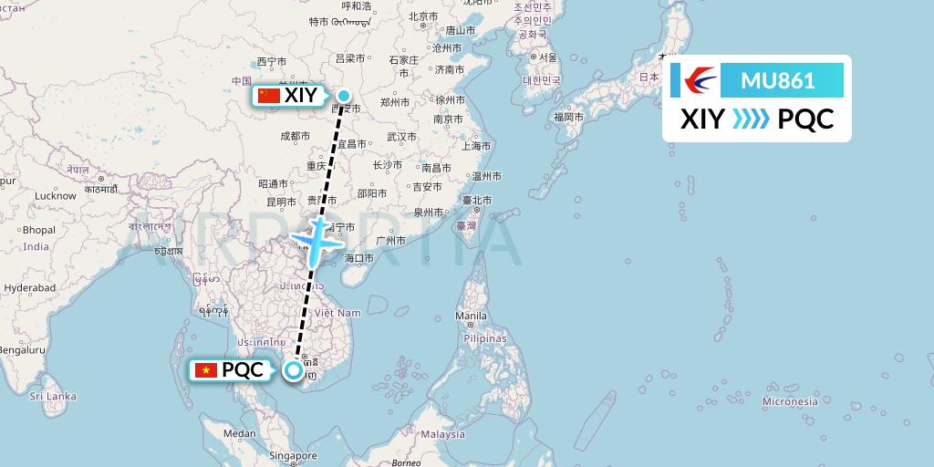 MU861 China Eastern Airlines Flight Map: Xi'an to Phu Quoc
