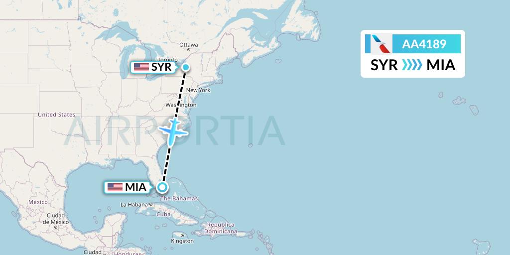 AA4189 American Airlines Flight Map: Syracuse to Miami