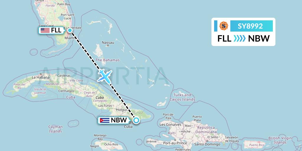 SY8992 Sun Country Airlines Flight Map: Fort Lauderdale to Guantanamo Bay Naval Station