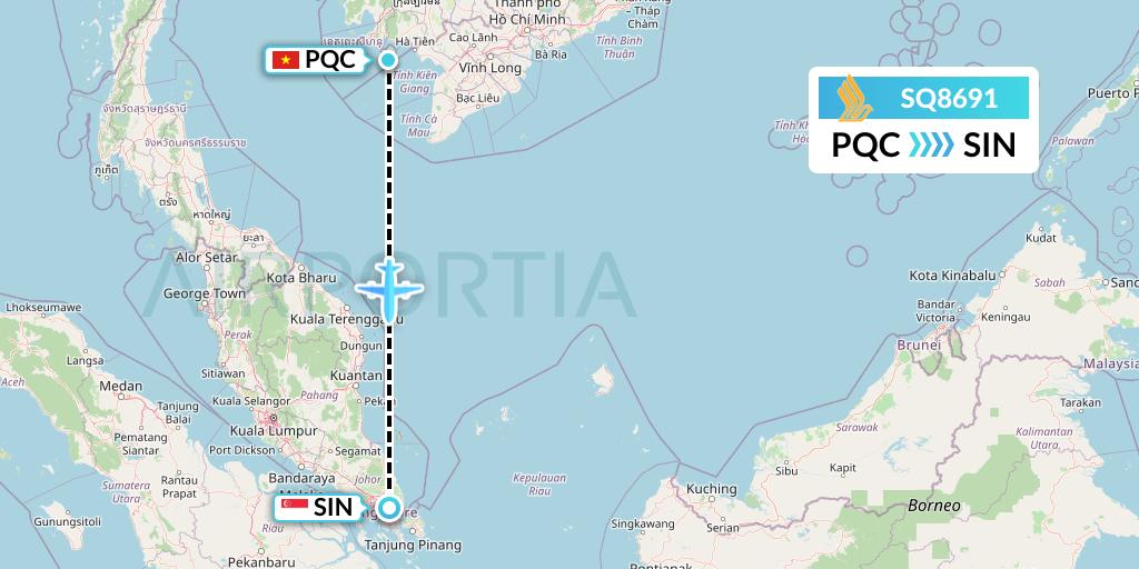 SQ8691 Singapore Airlines Flight Map: Phu Quoc to Singapore