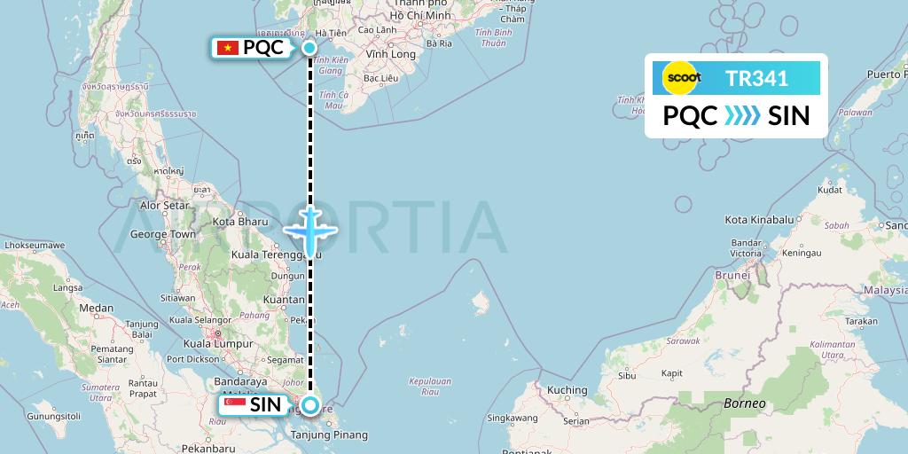 TR341 Tigerair Flight Map: Phu Quoc to Singapore